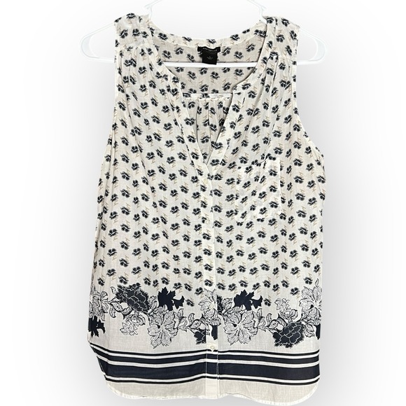 Ann Taylor Blue L Floral Babydoll Blouse Beach Boho Hippie Coastal Cowgirl Prep - Picture 2 of 11